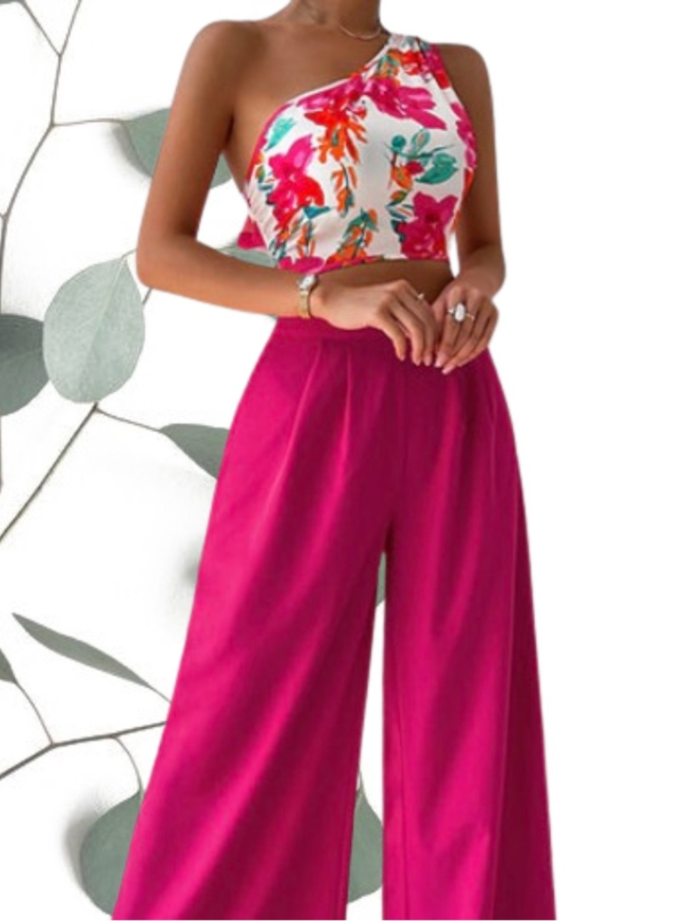 One Shoulder Crop Top & Wide Leg Pants Set
